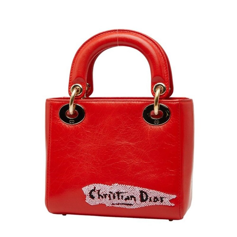Dior Visual Lady Dior Mini 2-Way Shoulder Bag Red Leather - Picture 2 of 10